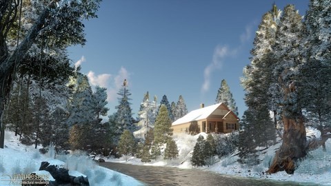 winter scene 3d rendering